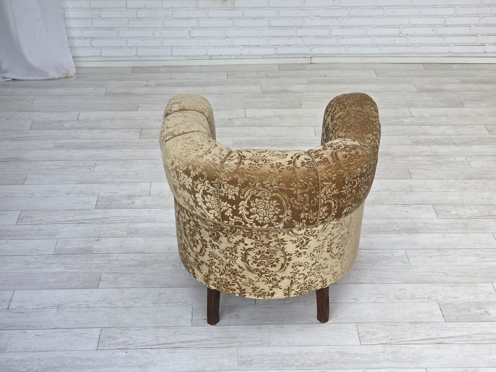 1250.0 Jaren 1960, Deense Vintage Fauteuil, Groen Meubelvelours, Essenhout Poten. photo