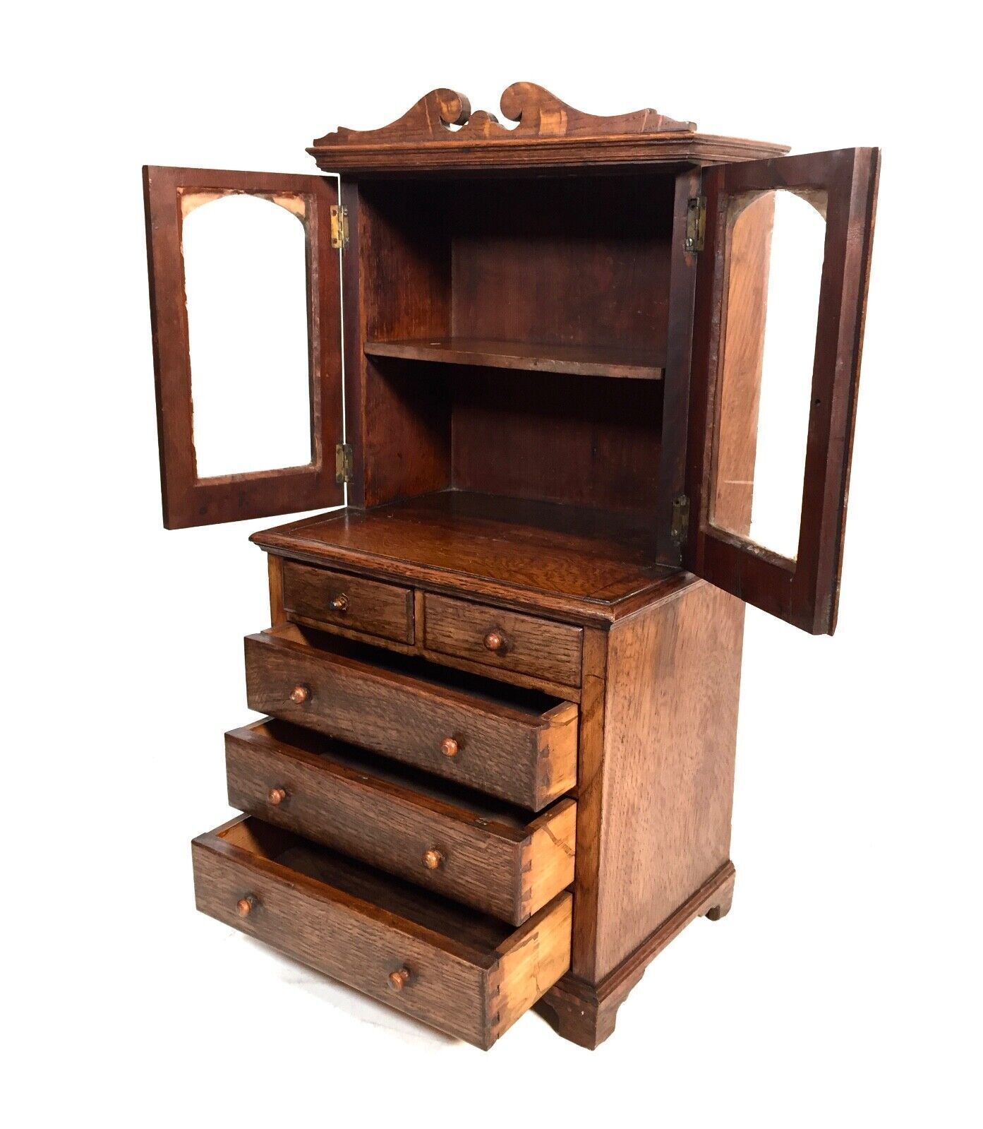 Antique Miniature 19th Century Wooden Oak Display Cabinet Apprentice Furniture photo 399.0