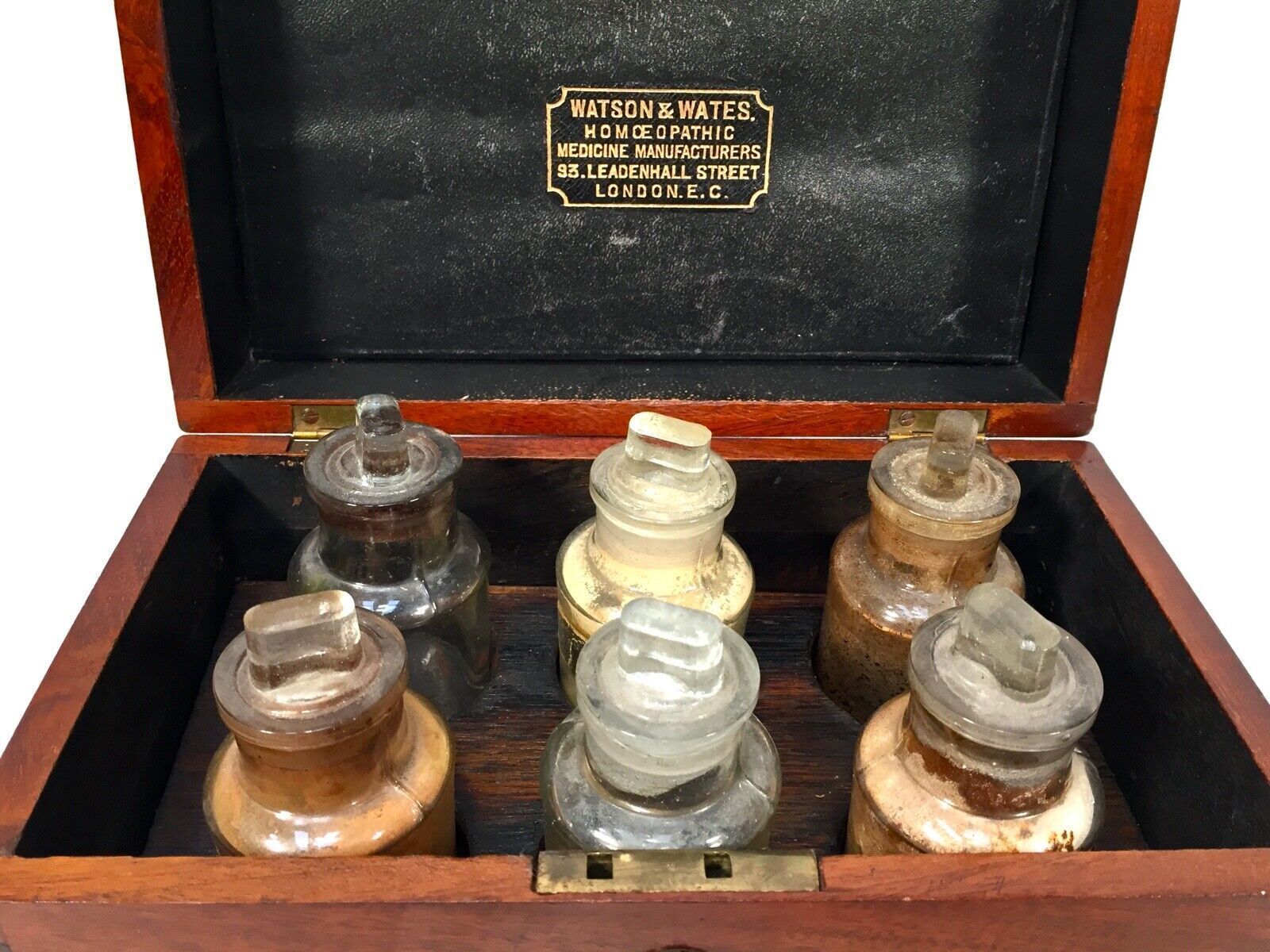 Antique Mahogany Apothecary Box / Cabinet With Glass Bottles By Watson & Wates photo Home Decor