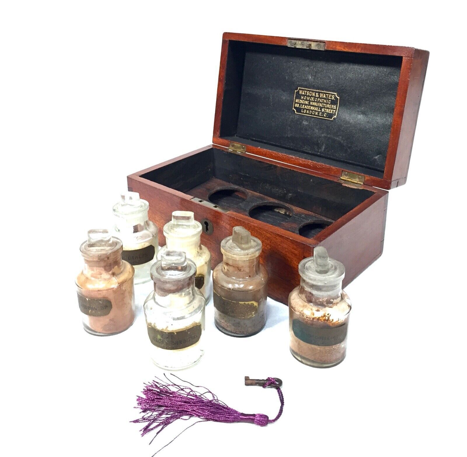 Antique Mahogany Apothecary Box / Cabinet With Glass Bottles By Watson & Wates photo 449.0