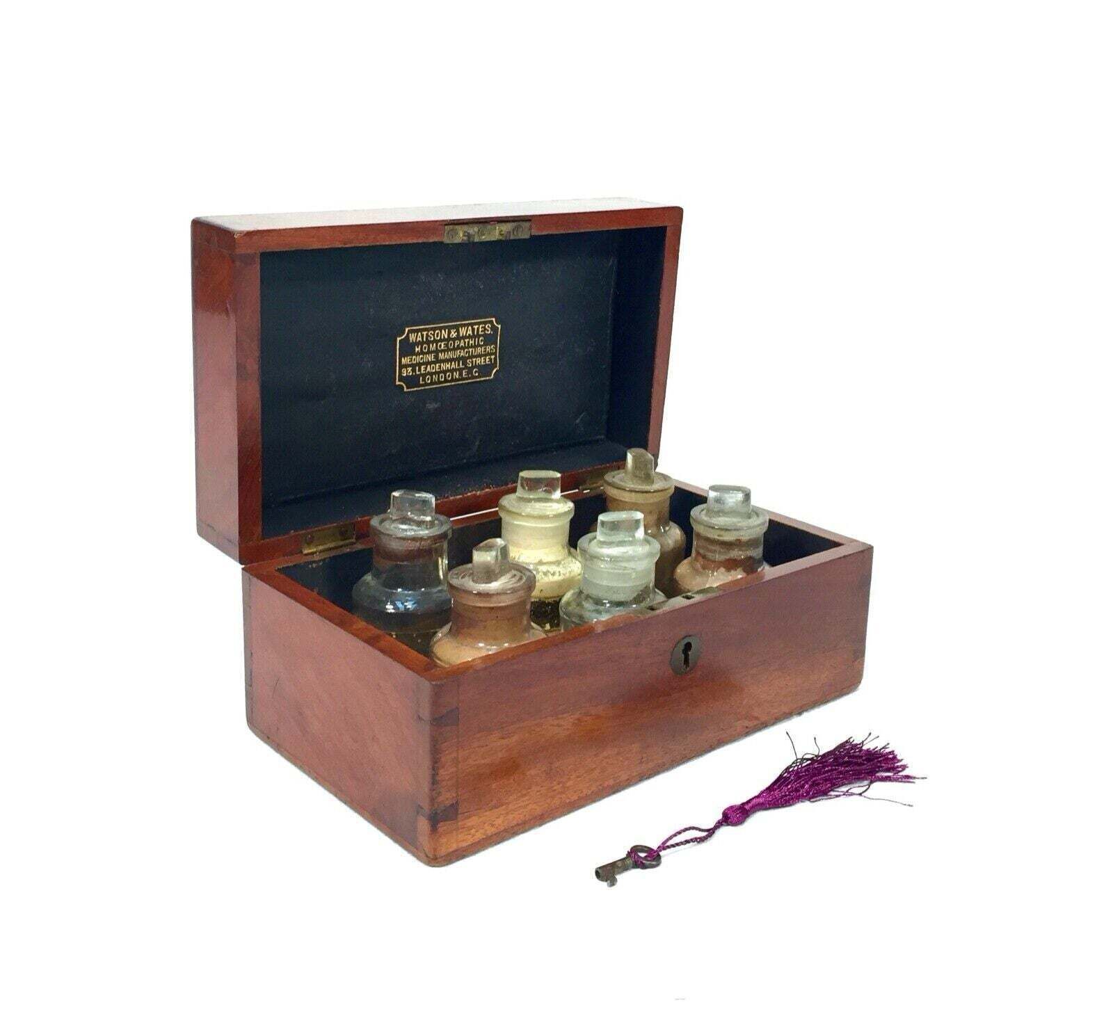 photo furniture Antique Mahogany Apothecary Box / Cabinet With Glass Bottles By Watson & Wates