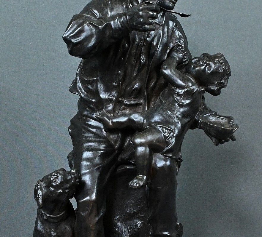 Bronze “The First Meal” By V. Rousseau – Early 20th Century photo buy