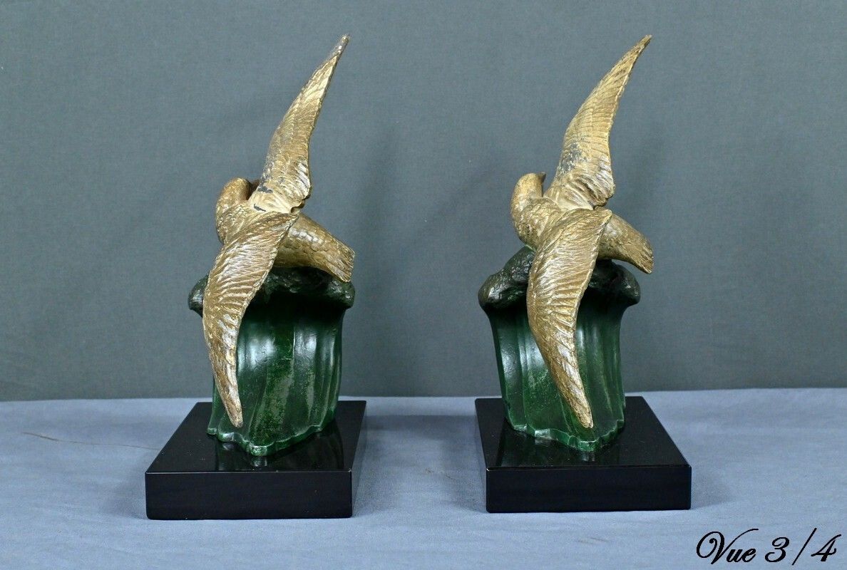 photo vinterior Spelter Bookends, Signed Mélo, Art Deco – 1930
