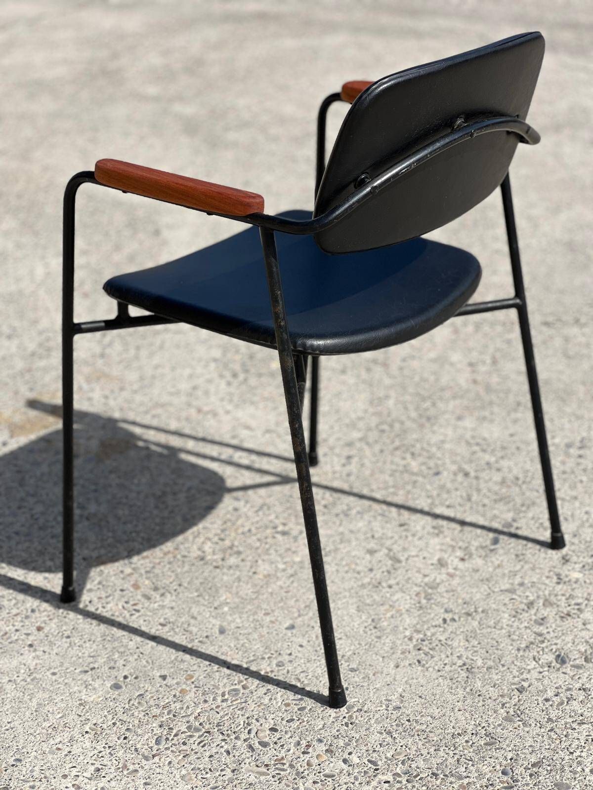 Vintage 1950s Metal, Oak And Faux Leather Armchair photo furniture