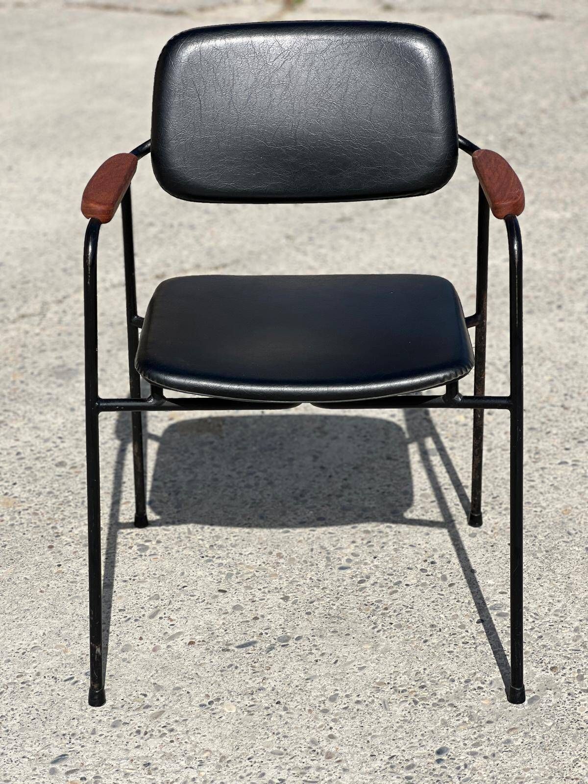 Vintage 1950s Metal, Oak And Faux Leather Armchair photo Furniture