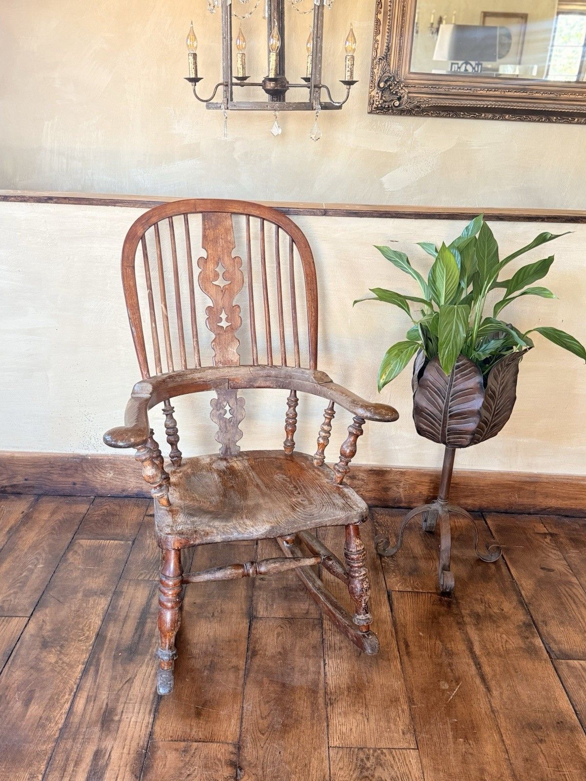 English Original Antique Rustic Farmhouse Rocking Bobbin Armchair Windsor Chair photo 429.0