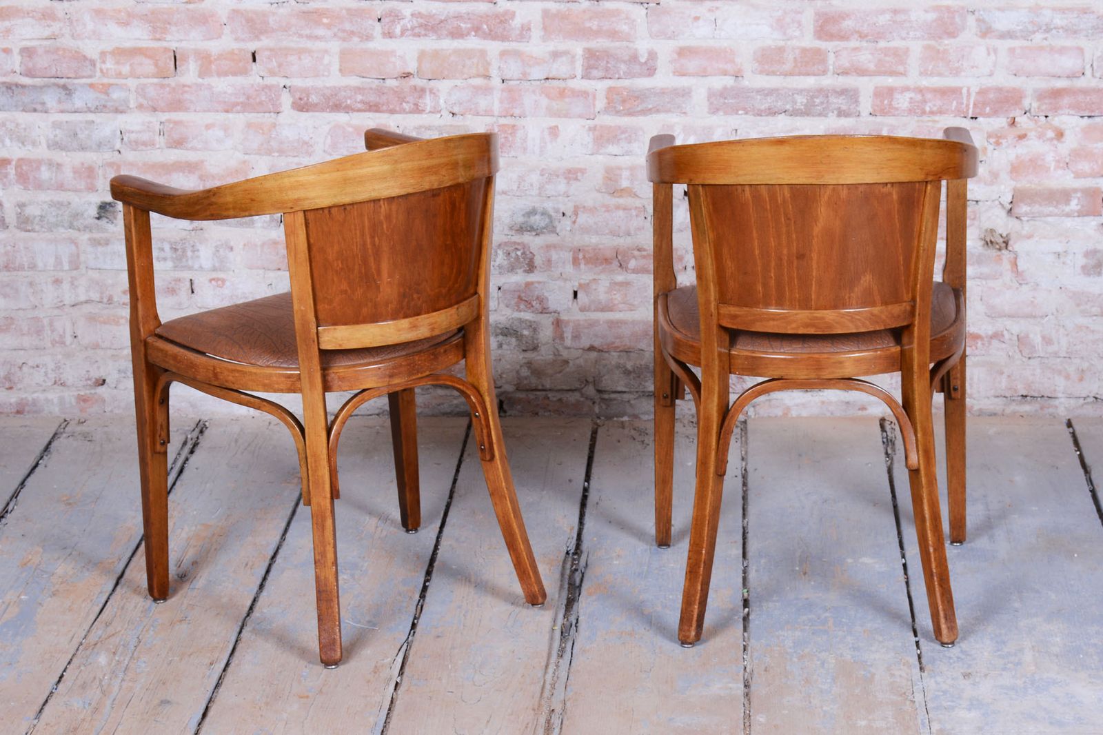 Pair Of Restored Art Deco Armchairs, Beech, Leatherette, Austria, 1930s photo for sale