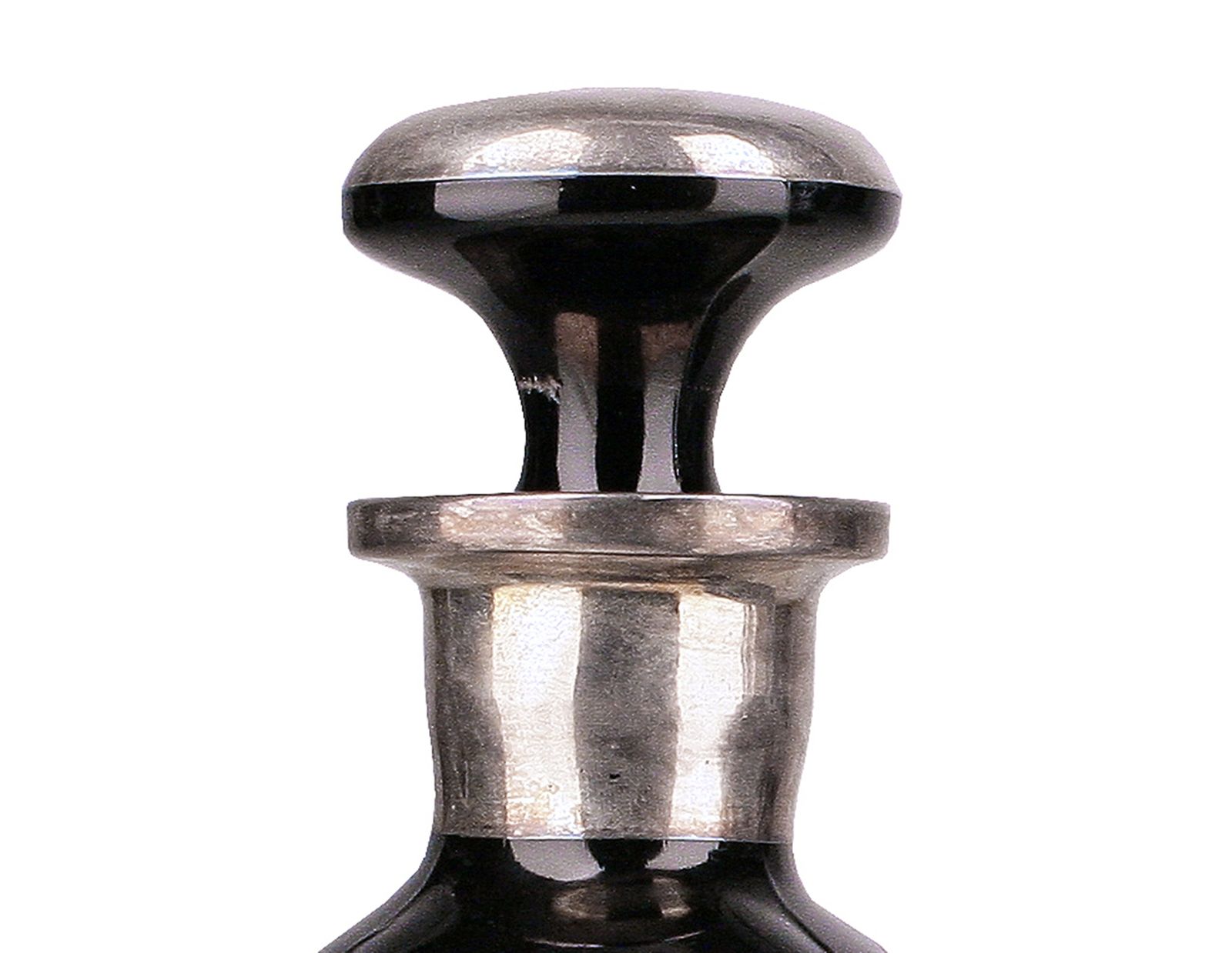 Pair Of Sterling Silver And Glass Art Déco Pinched Black Decanters For Scotch And Gin photo buy