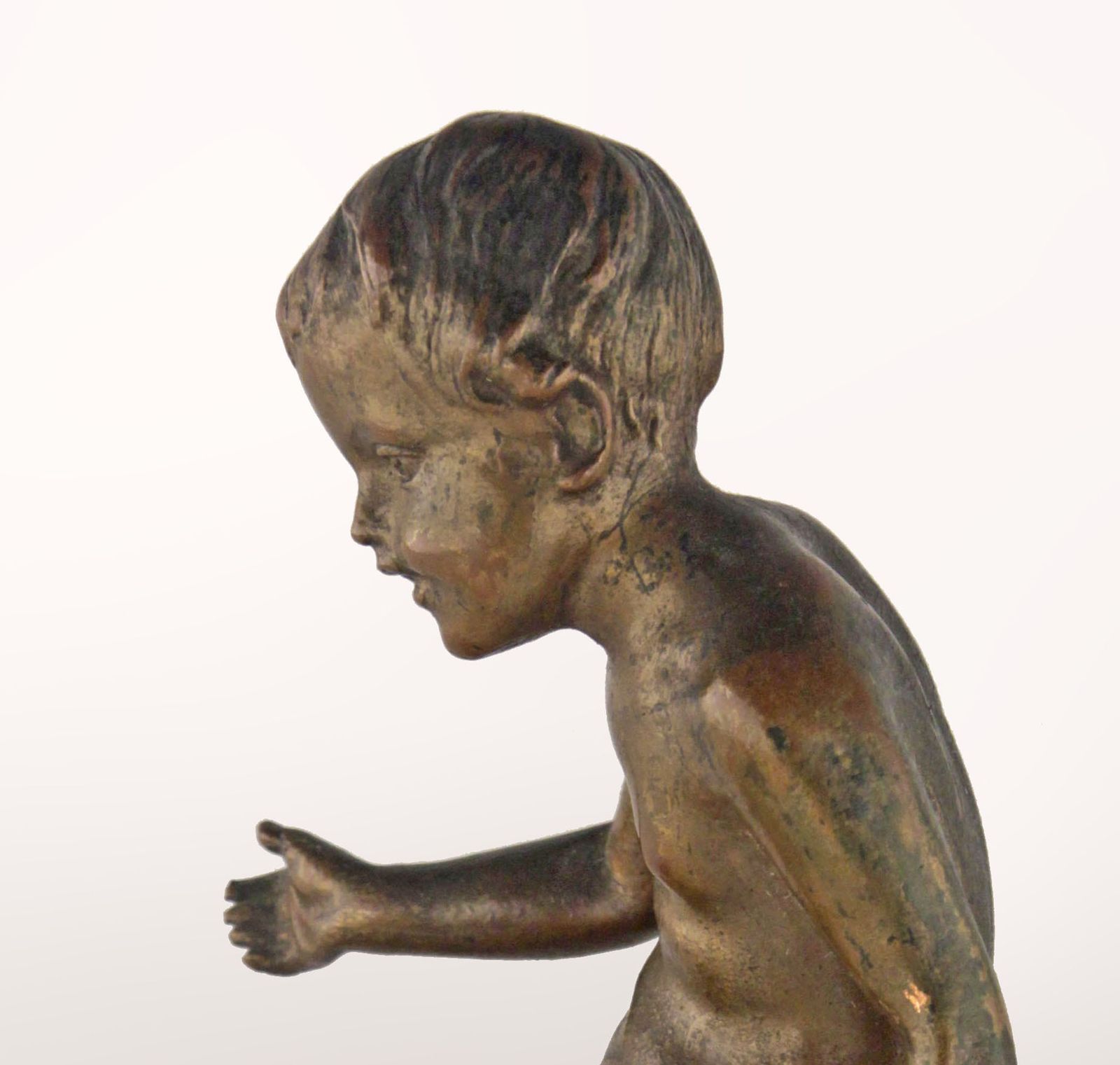 Early 20th Century French Bronze Sculpture With Marble Base Of A Sitting Boy photo vinterior