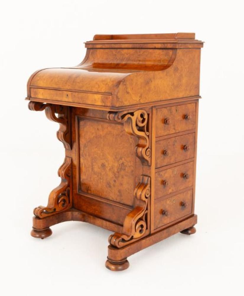 Victorian Davenport Desk Burr Walnut Pop Up 1860