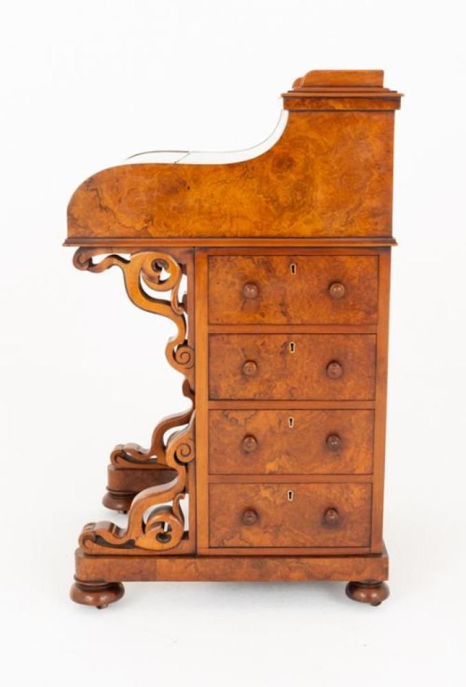 Victorian Davenport Desk Burr Walnut Pop Up 1860 photo vintage