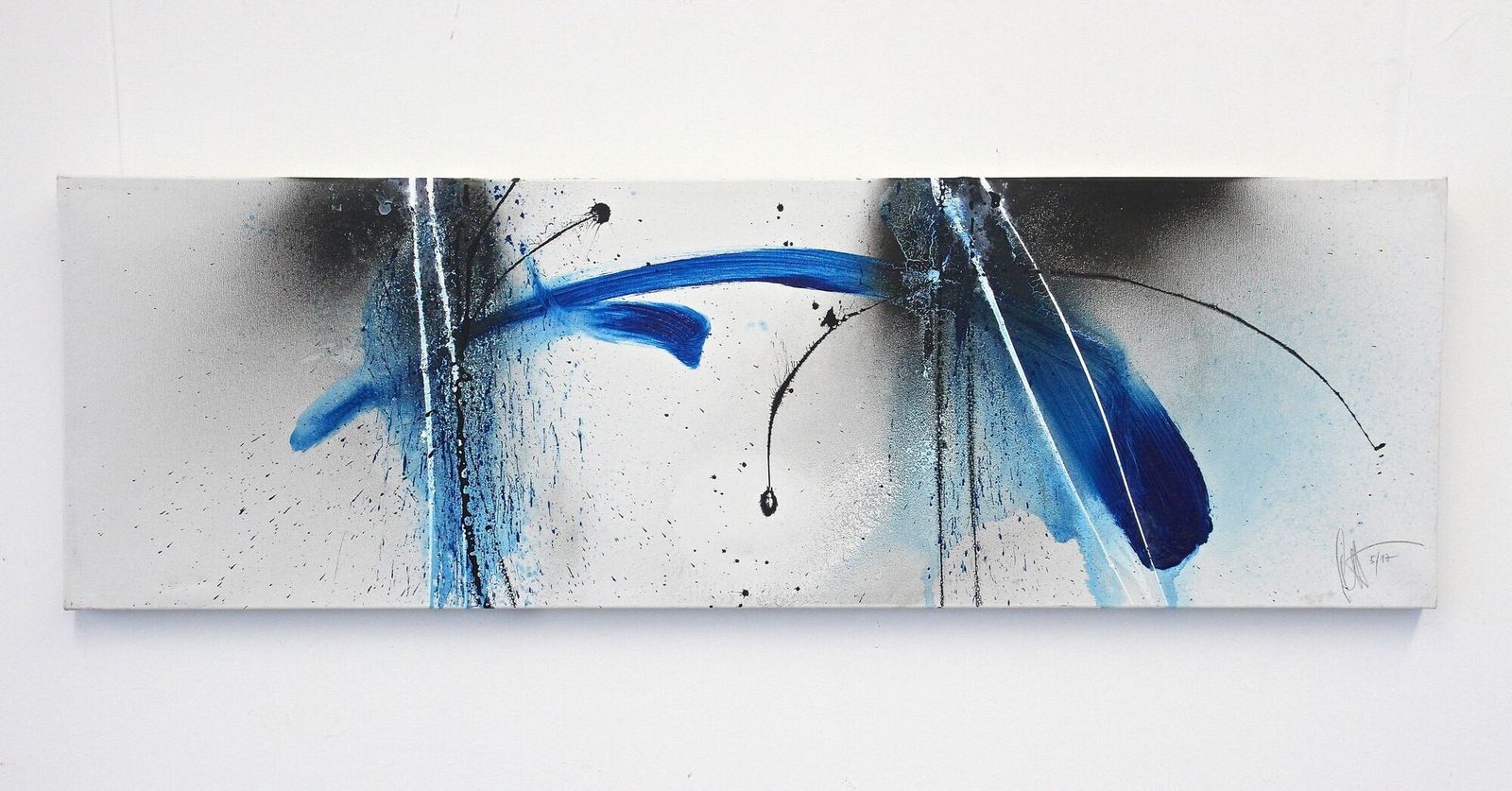 Contemporary Abstract Painting "Blue Soot", Acrylic On Canvas, Signed By Ms, At 5/2017