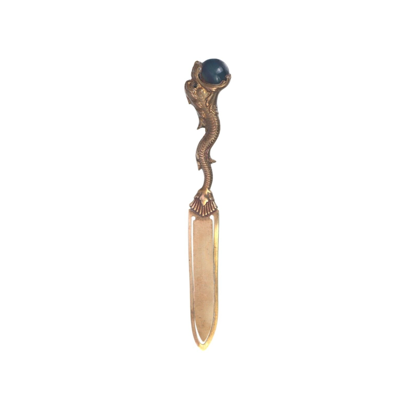 Antique Bookmark / Page Marker Gilt Brass Polished Agate Sea Monster Leviathan photo Home Decor