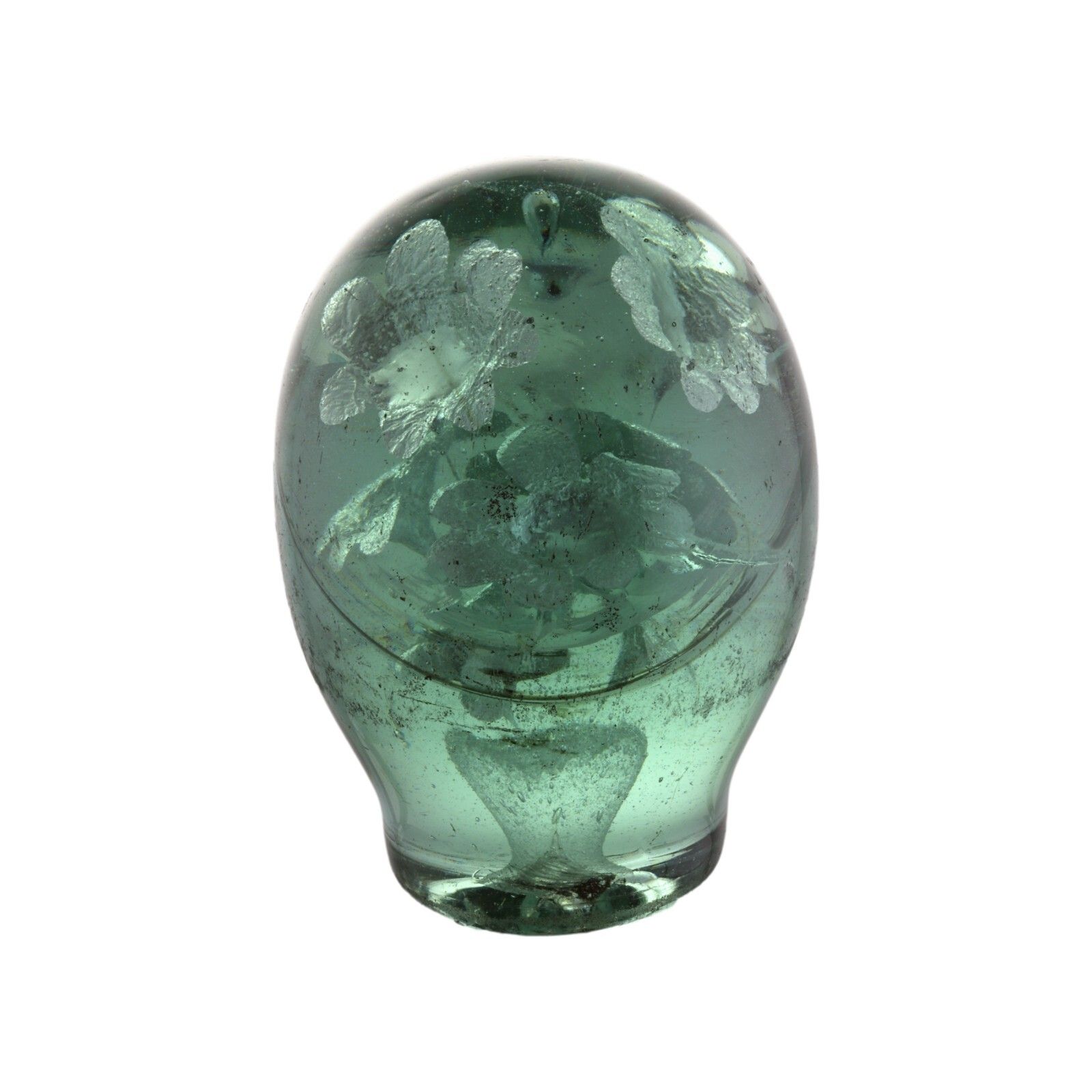 Victorian Glass Green Dump Paperweight Xl Size Flower Basket Weight Damaged