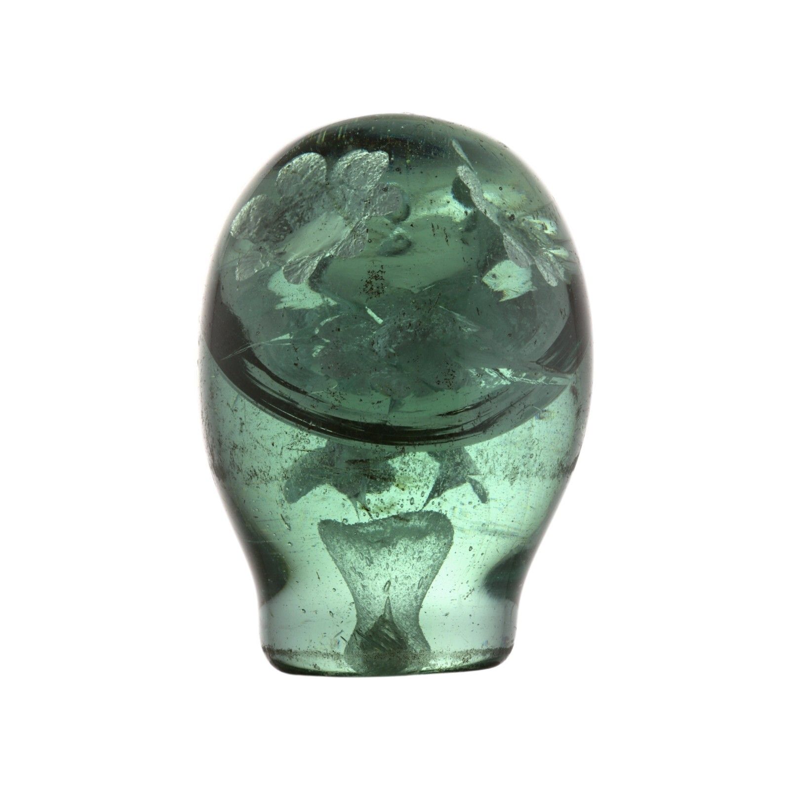 Victorian Glass Green Dump Paperweight Xl Size Flower Basket Weight Damaged photo furniture