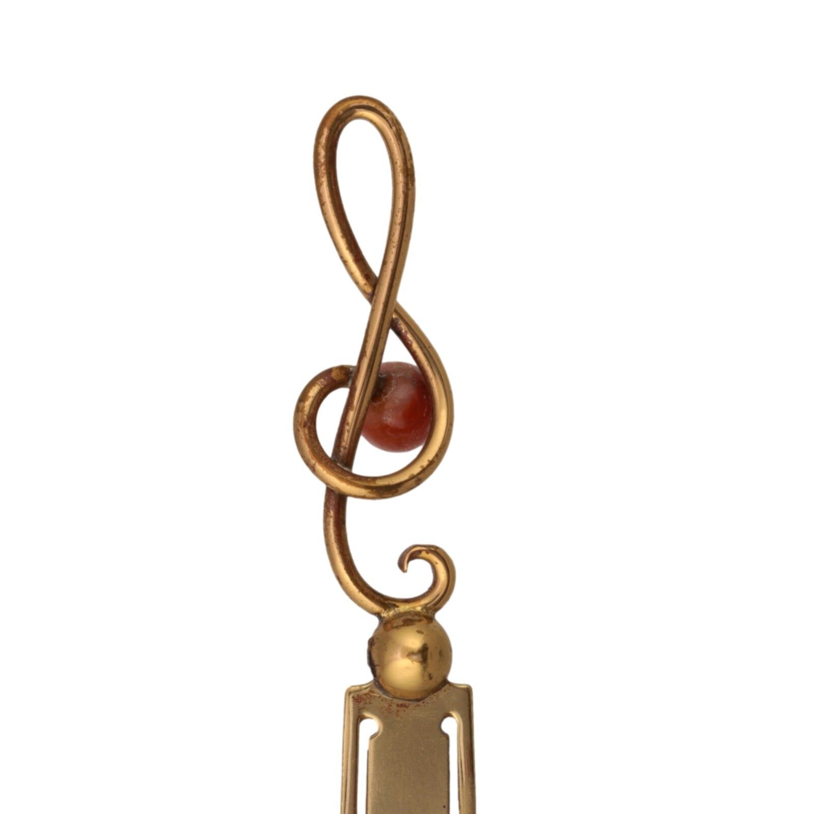 Antique Novelty Bookmark Page Marker Gilt Brass Agate Treble Clef Musical C1890 photo for sale