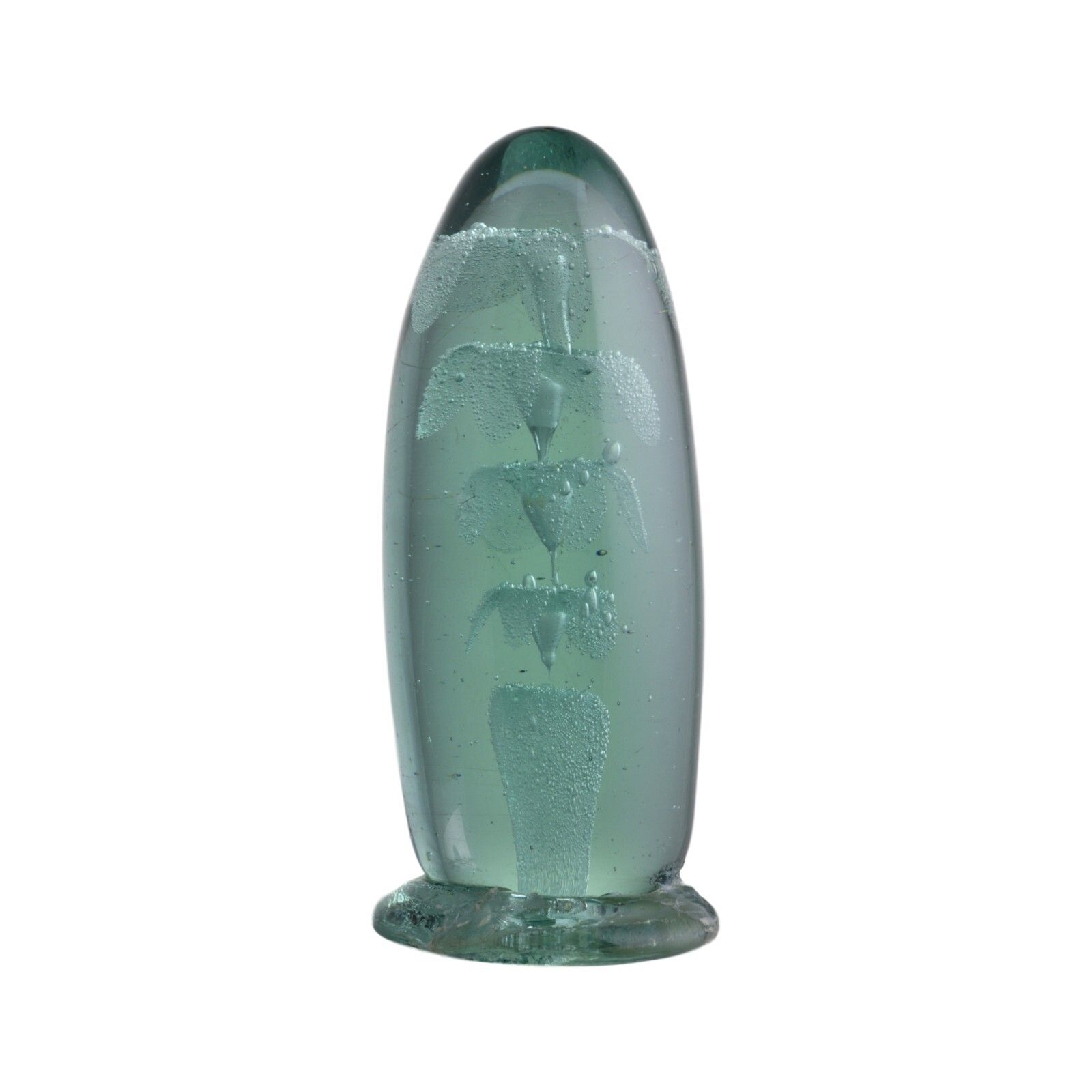 Victorian Glass Green Dump Paperweight 4 Levelled Flower 6 1/2"