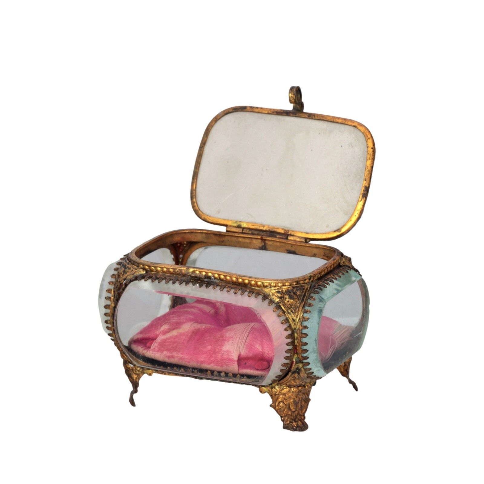 Antique French Ormolu Gilt Jewellery Box Casket Bevelled Glass Souvenir Desert photo 150.0