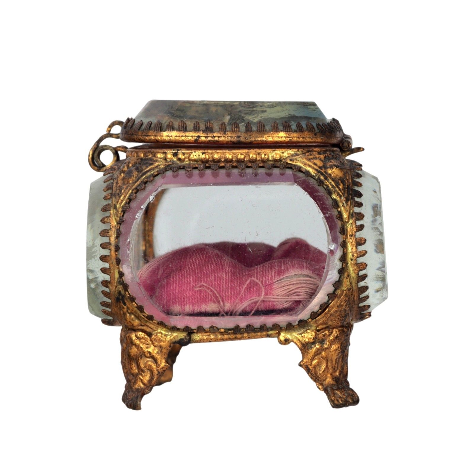 photo furniture Antique French Ormolu Gilt Jewellery Box Casket Bevelled Glass Souvenir Desert
