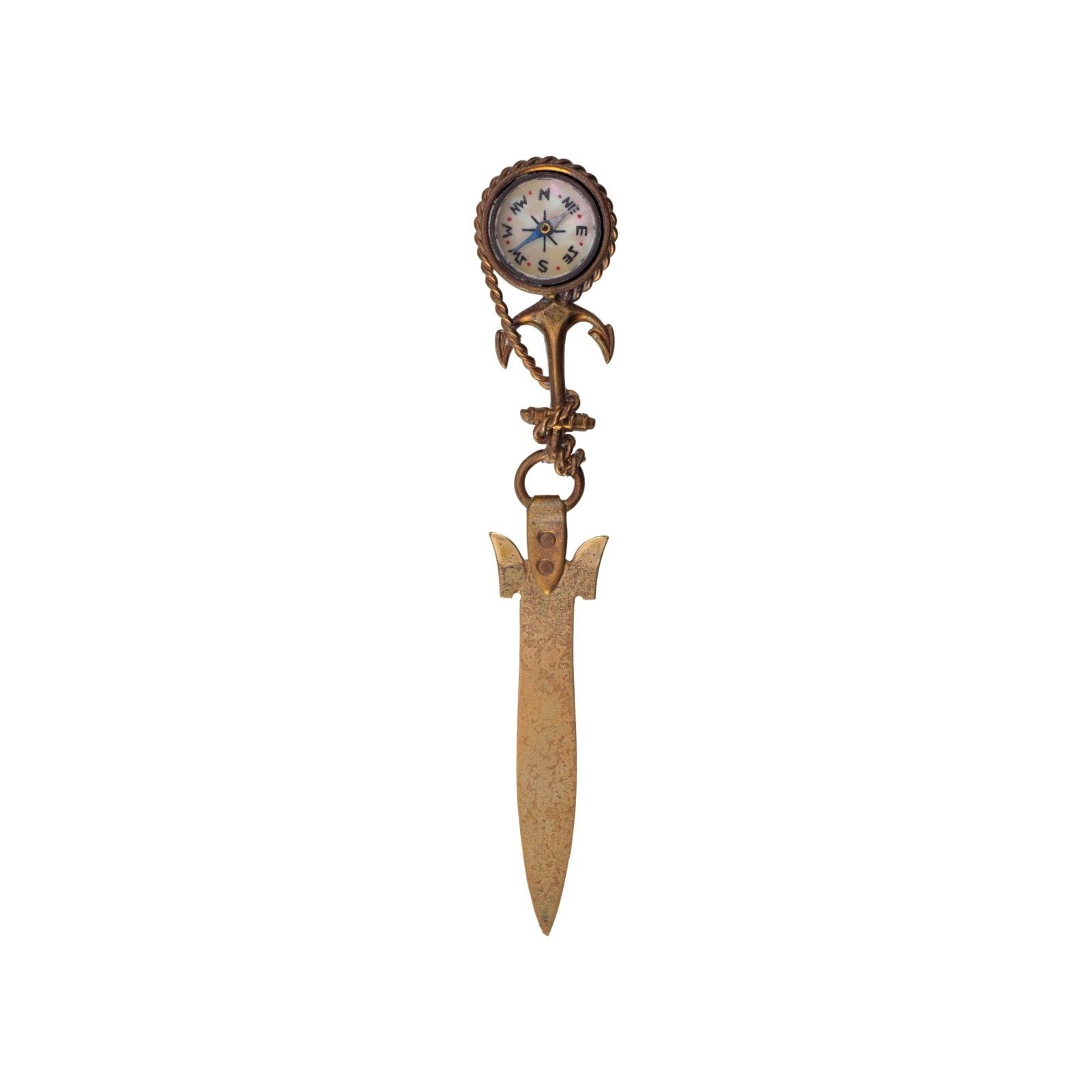 Antique Novelty Bookmark / Page Marker Gilt Brass Working Compass Anchor & Rope photo furniture