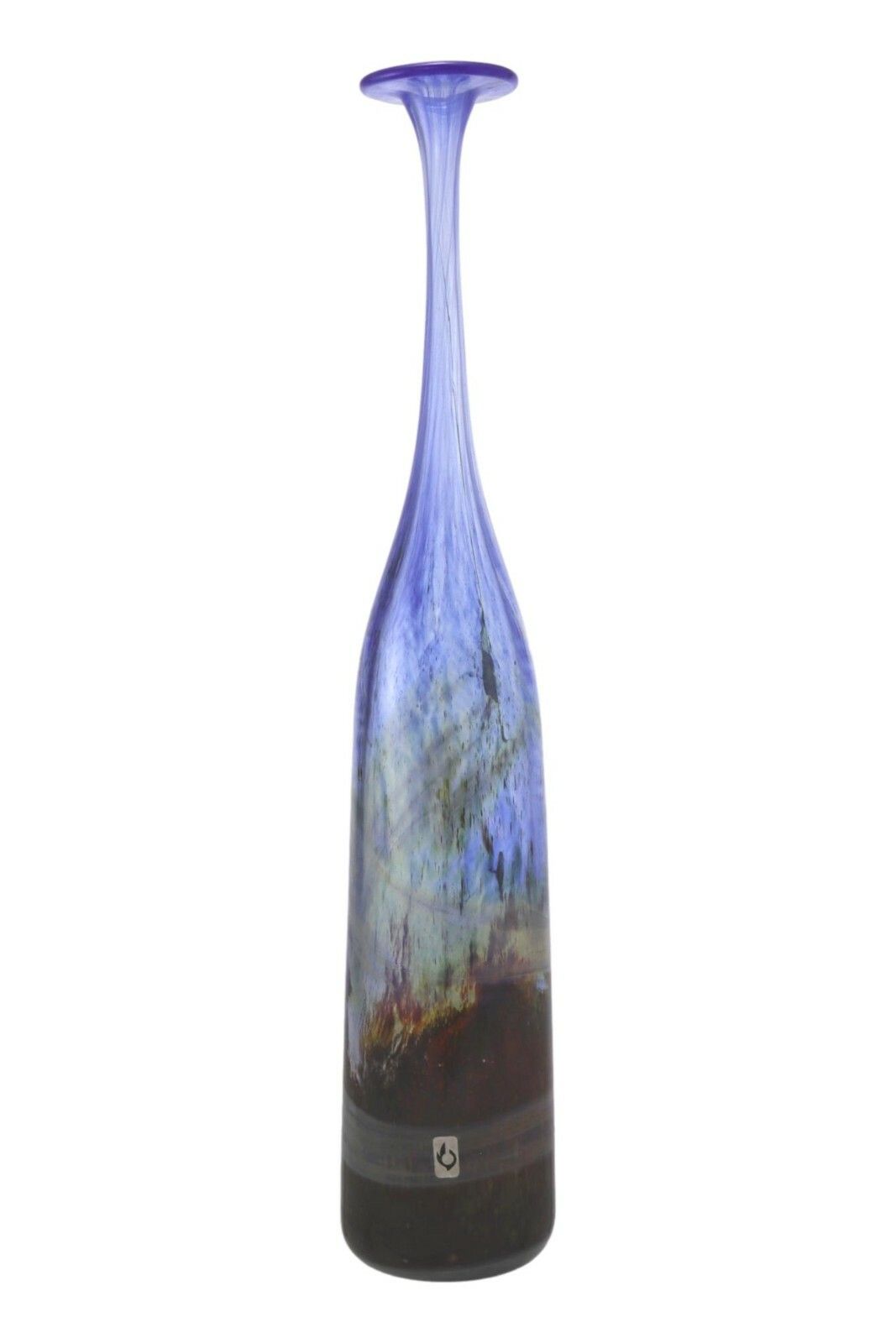 Isle Of Wight Glass Michael Harris Rare Blue Aurene Attenuated Bottle 18 3/8" photo furniture