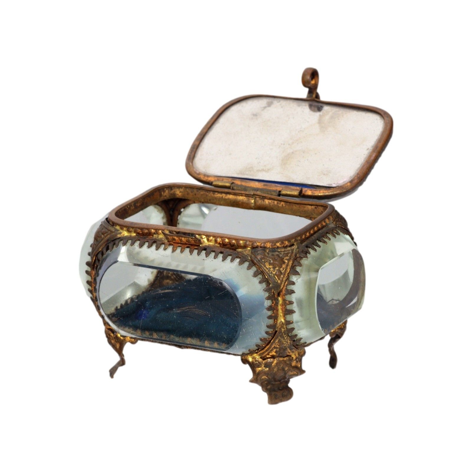Antique French Ormolu Gilt Jewellery Box Casket Bevelled Glass Souvenir Street photo 125.0