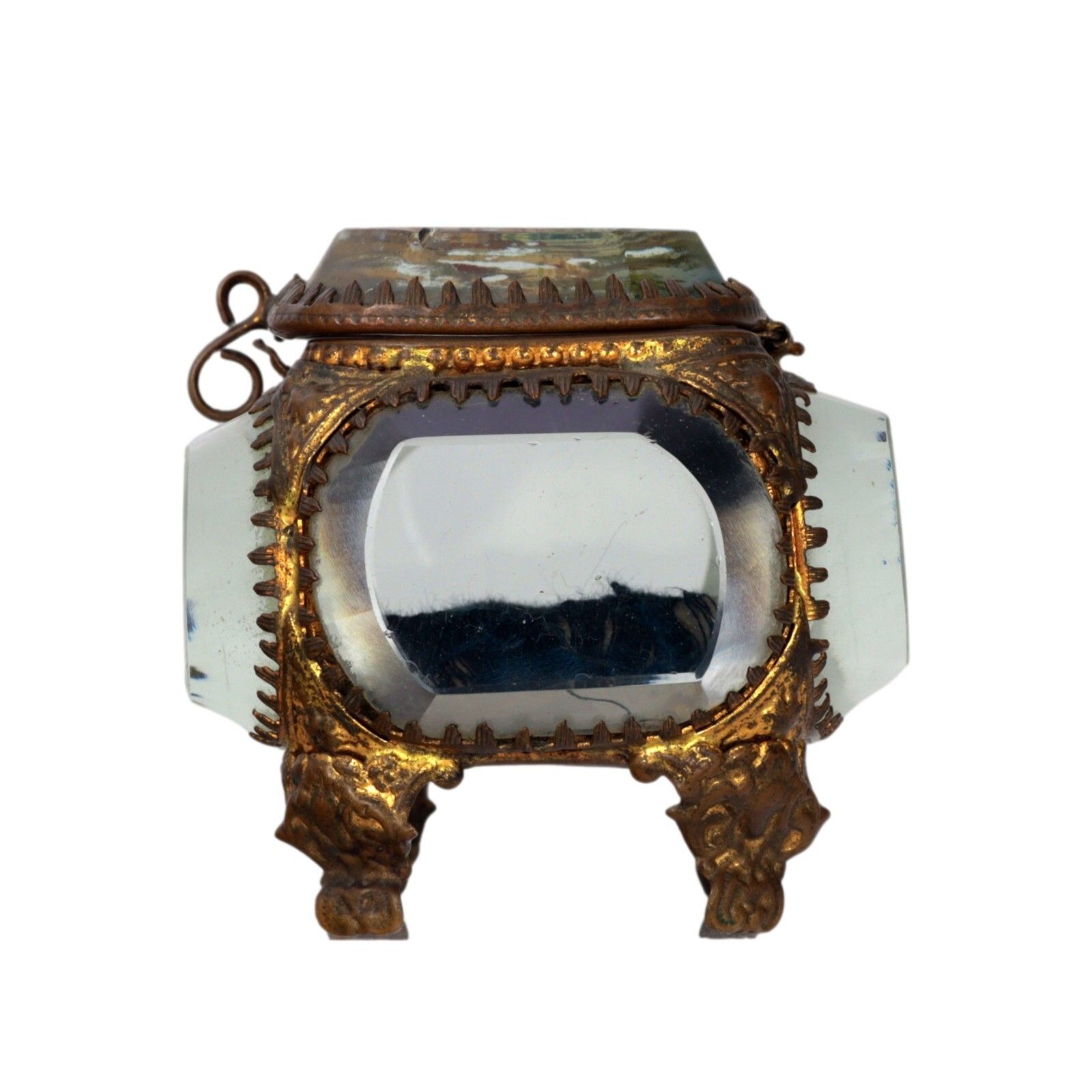 photo furniture Antique French Ormolu Gilt Jewellery Box Casket Bevelled Glass Souvenir Street