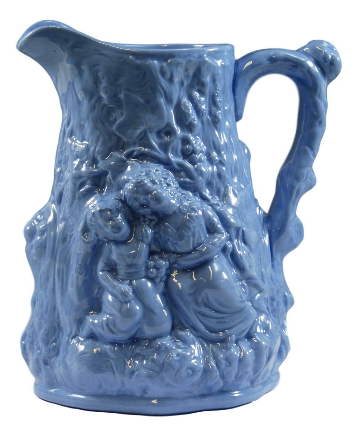 Antique Cork & Edge Relief Moulded Jug Babes In The Wood C1855 Blue 7 1/4"