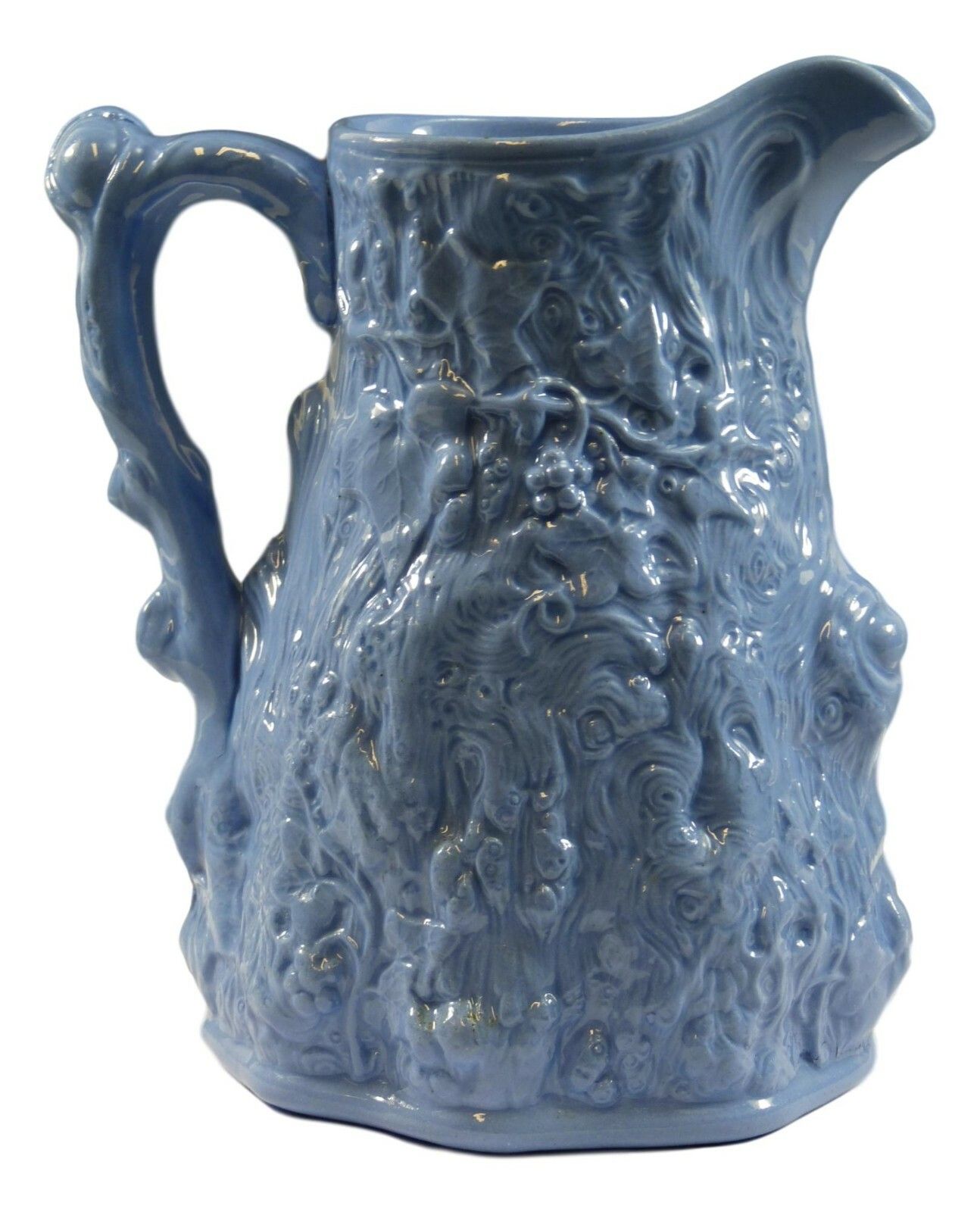Antique Cork & Edge Relief Moulded Jug Babes In The Wood C1855 Blue 7 1/4" photo Home Decor