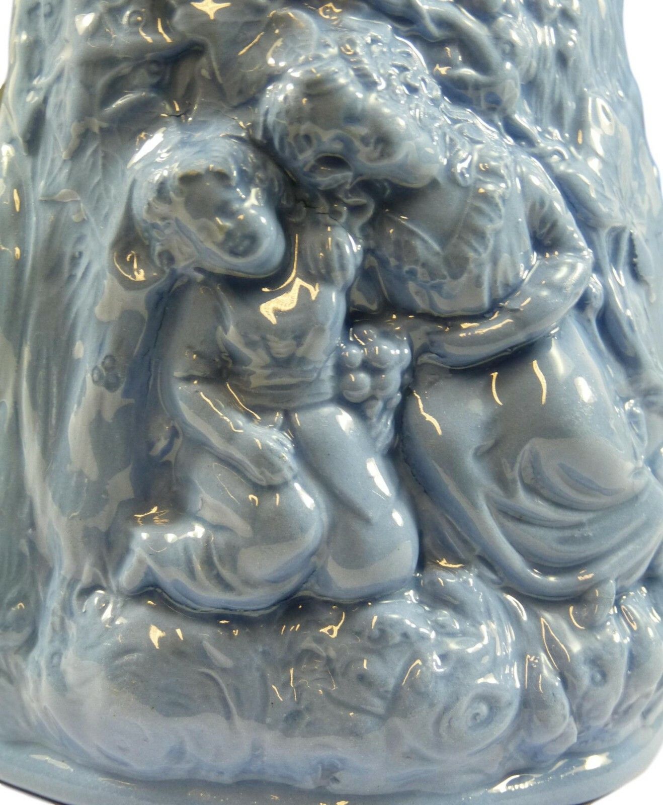 Antique Cork & Edge Relief Moulded Jug Babes In The Wood C1855 Blue 7 1/4" photo vintage