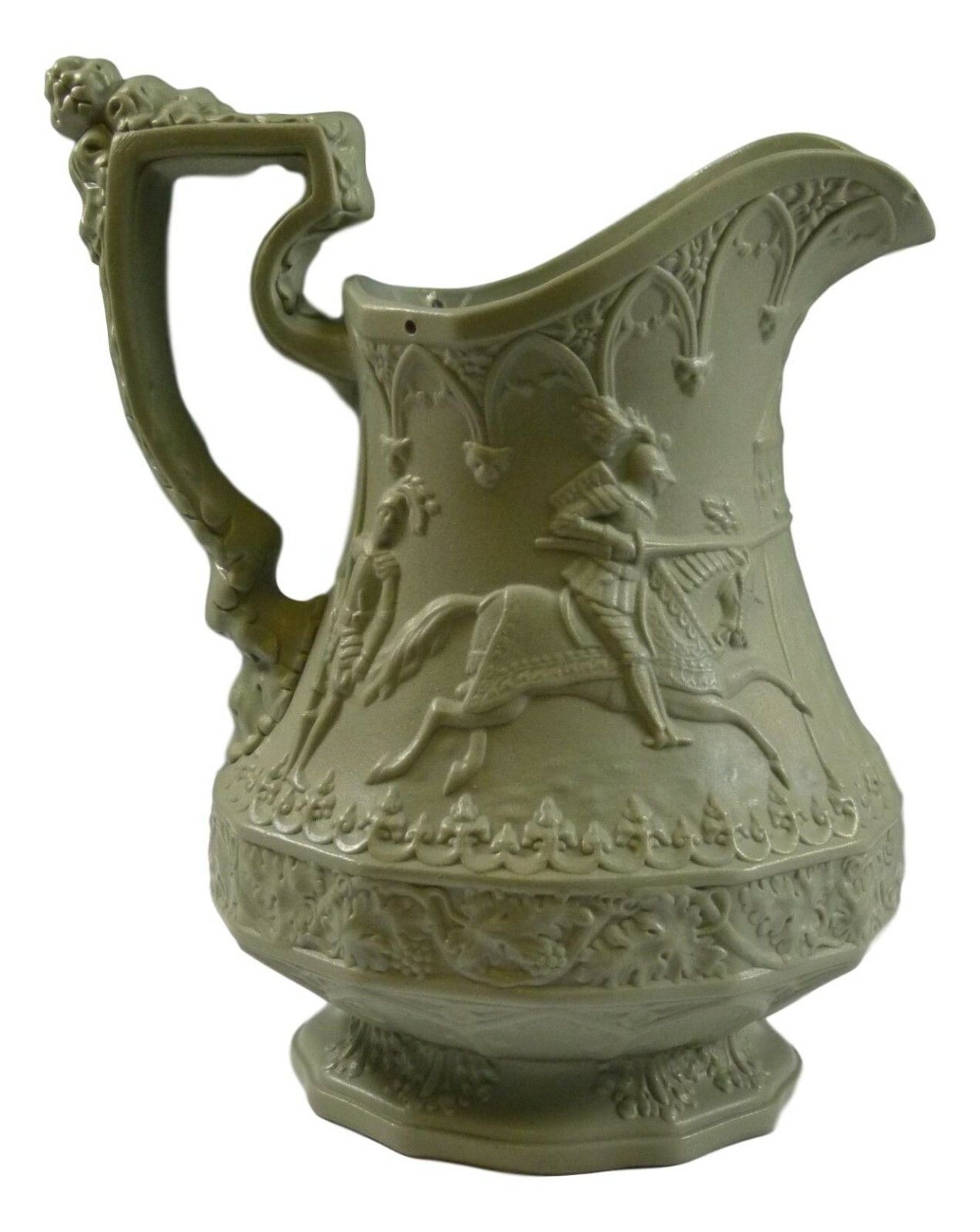 Antique William Ridgway & Son Eglinton Jousting Relief Moulded Jug 6 1/4" 1840 photo Home Decor