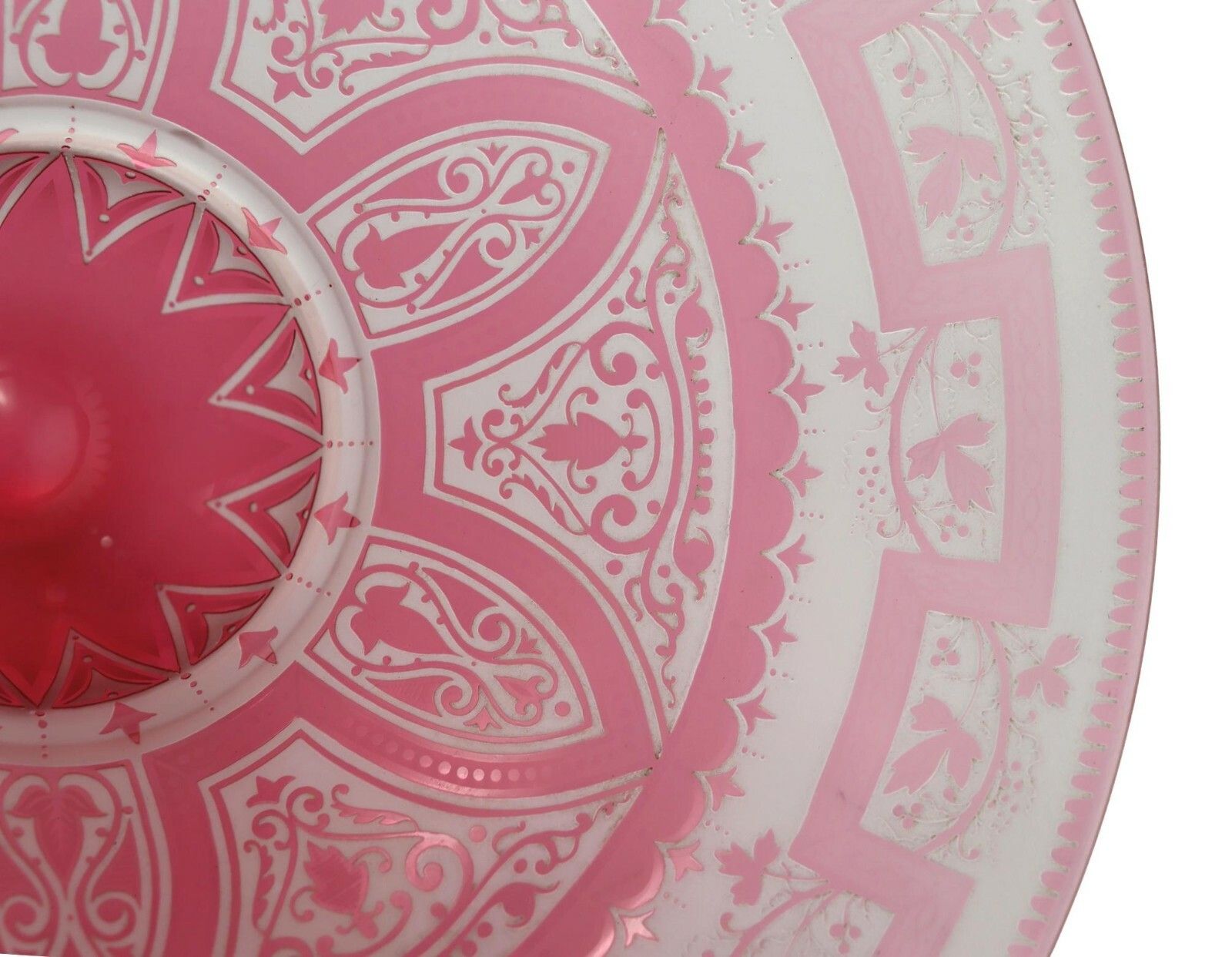 Antique Baccarat French Glass Pink Flash Acid Etched Comport Silver Plate Stand photo buy
