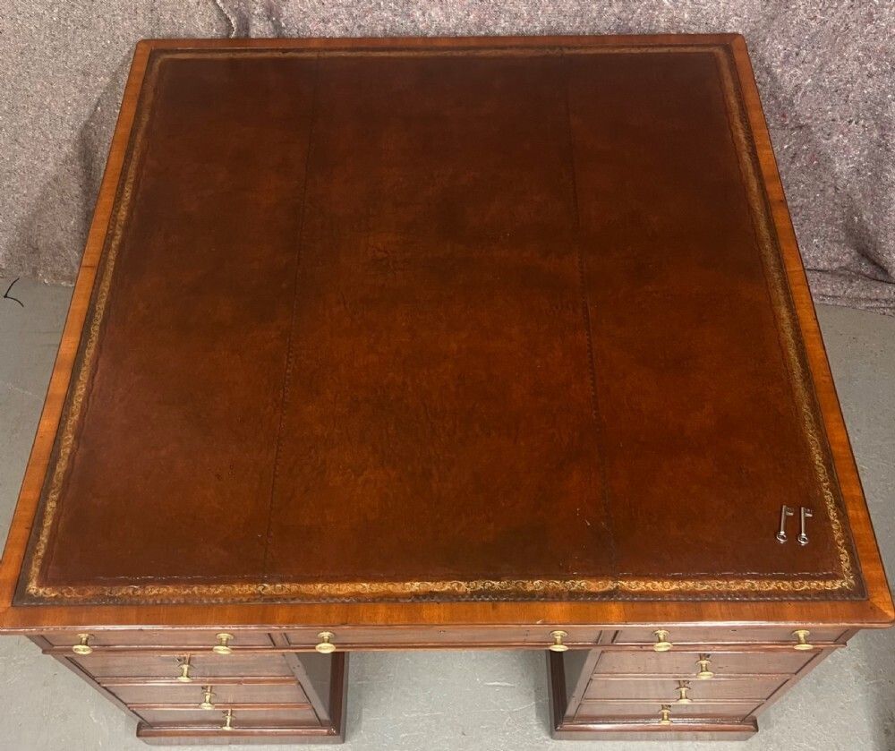George III Mahogany 18 Drawer Partner's Desk photo vintage