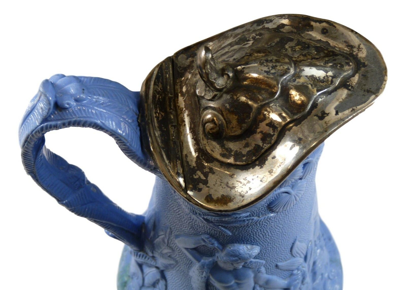 Antique Edward Walley Death Of Abel Relief Moulded Jug 9 1/4" Metal Lid C1845 photo vintage
