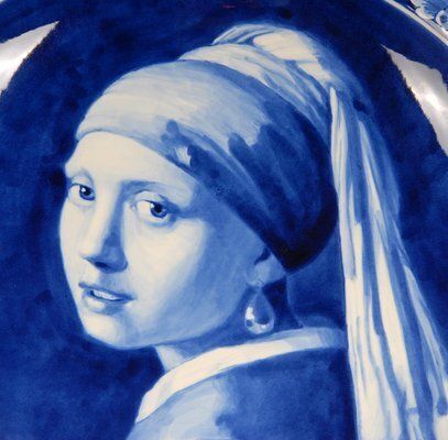 2216.0 Royal Delft Plate Girl With Pearl Earring In Blue And White By Johannes Vermeer, 1971 photo