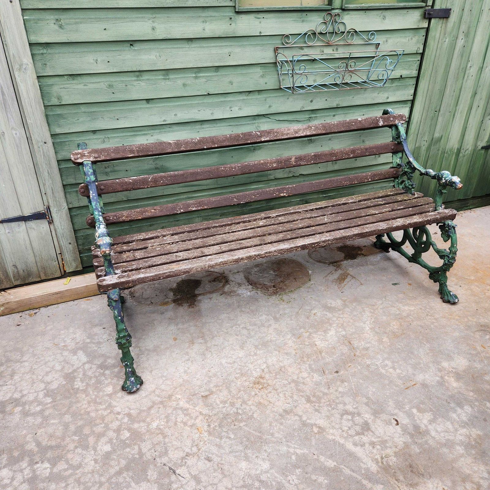 19thc Antique Original Coalbrookdale Dog And Serpent Cast Iron Garden Bench photo Garden Furniture