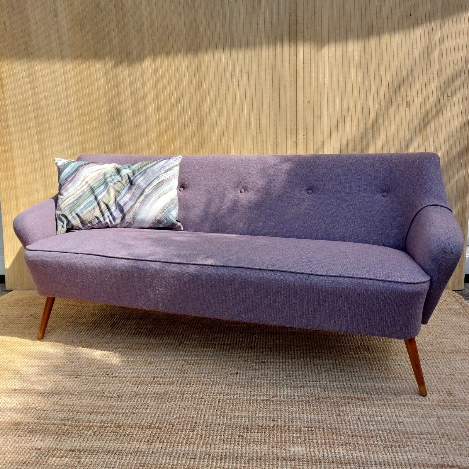 Fab Vintage 1950s 1960s 3 Seater Sofa Settee Lilac Multi Rainbow Camira ? Wool : photo for sale