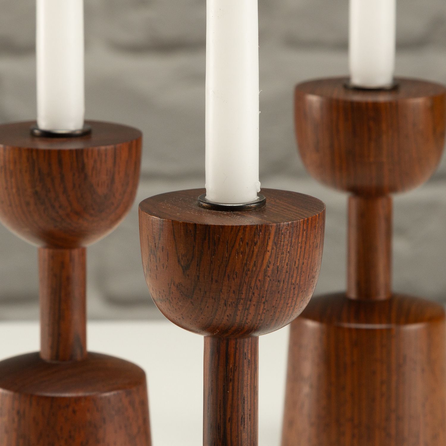 Set Of 3 Rosewood Candlesticks By Laurids Lønborg, Denmark, 1960s photo for sale