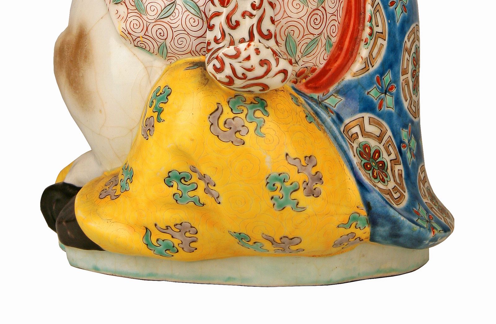 19th Century/Qing Dinasty Hand Painted Glazed Porcelain Sitting Man With Scarf And Dog Figurine photo buy