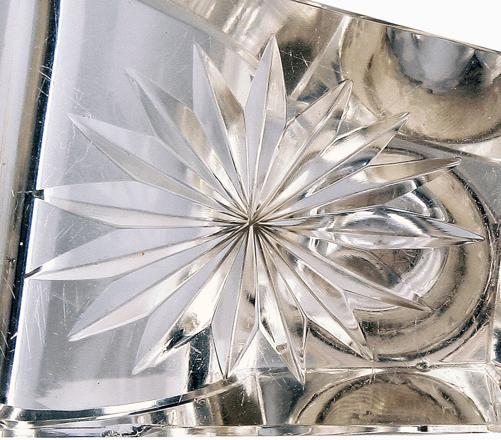 Late 19th Century Jugendstil German Cut Glass Crystal Inkwell With Polished 800 Silver Lid photo vintage