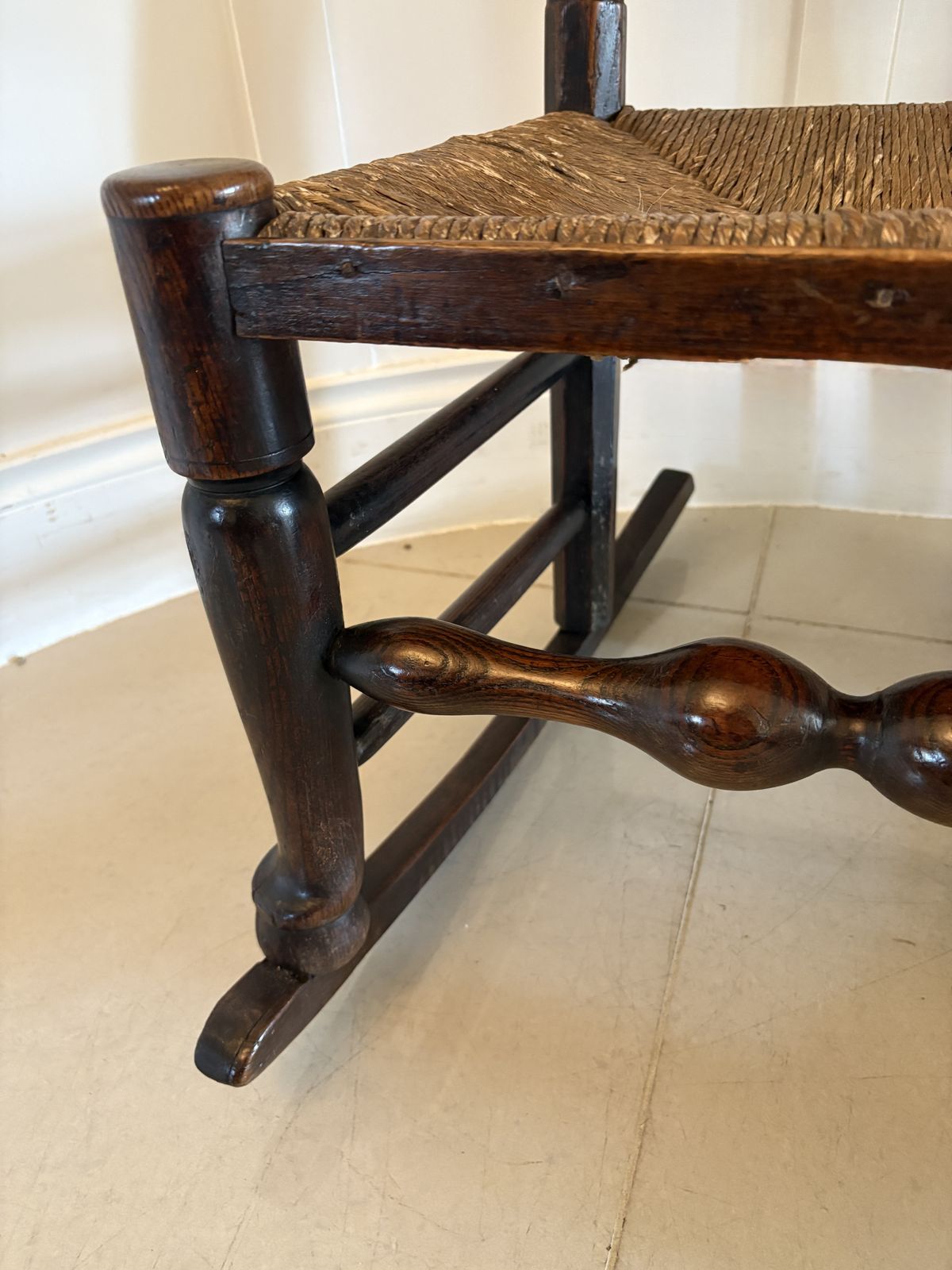 Unusual 18th Century Antique Oak Ladder Back Rocking Chair photo 1095.0