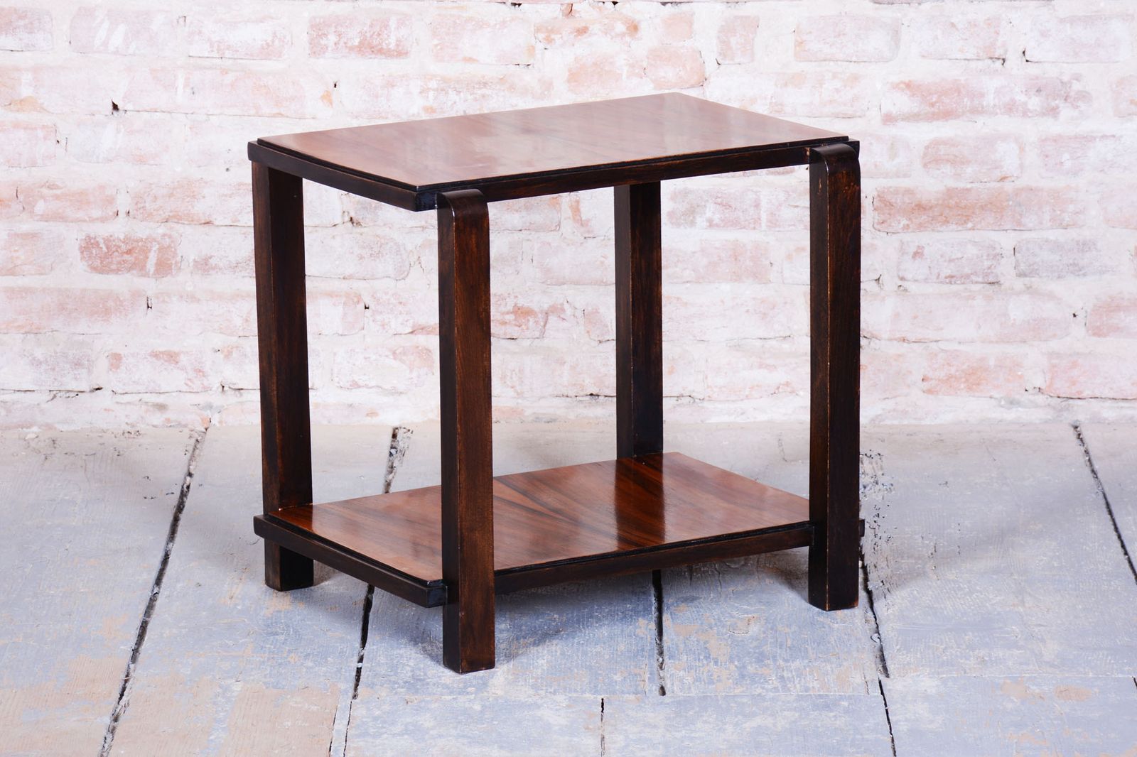 Restored Art Deco Coffee Table, Beech, Walnut, Revived Polish, France, 1930s photo vintage