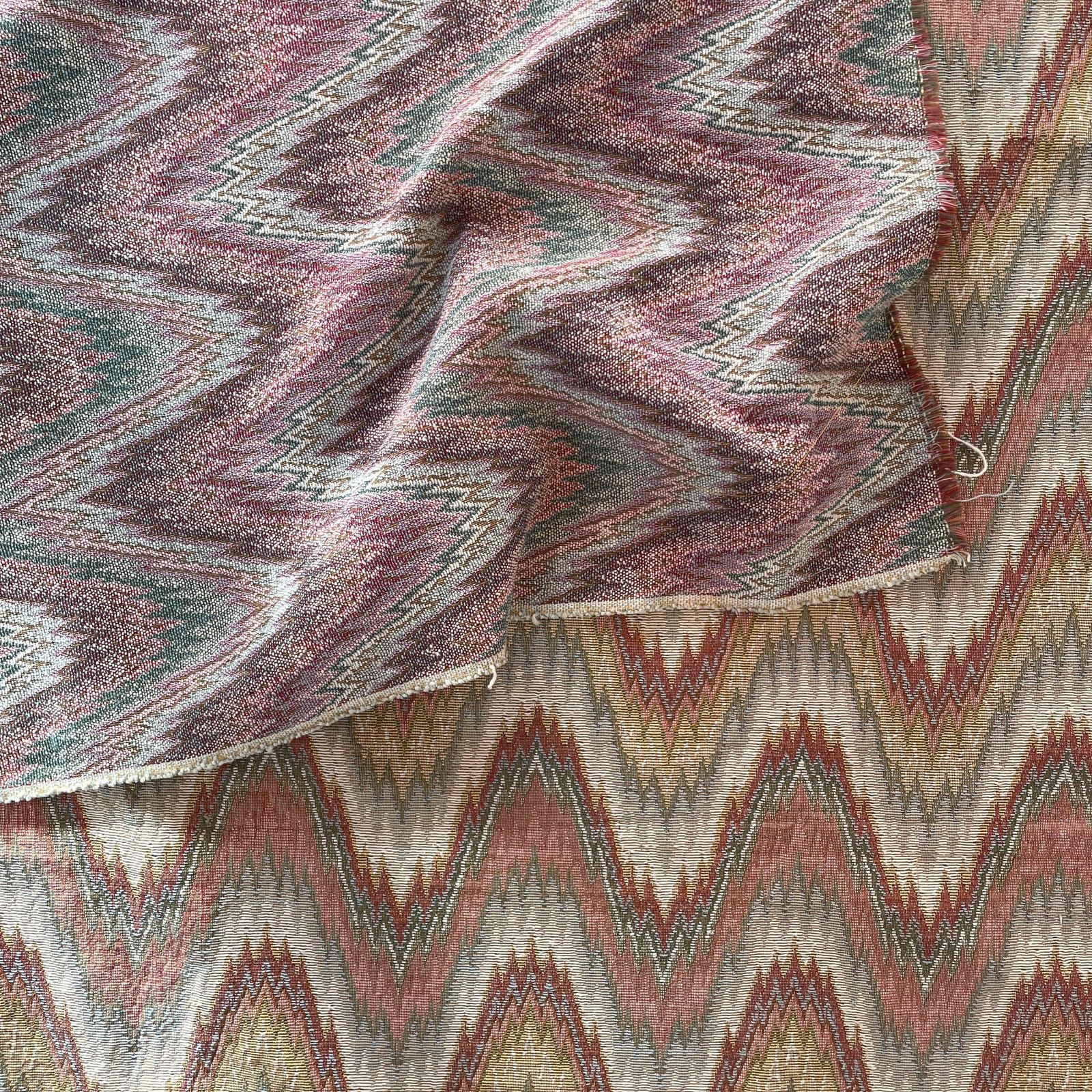 Vintage Woven Fabric 224x134cm Wavy Pattern Muted Colours Waves Tapestry 60's 70's Retro Pink Craft Traditional Cloth Weave Upholstery photo vinterior