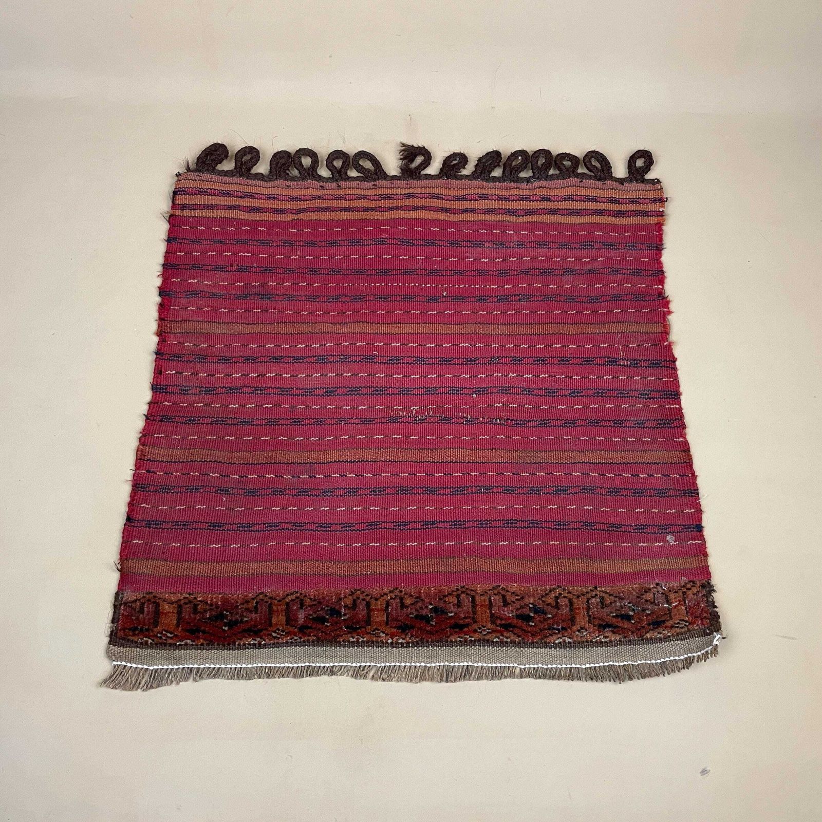 Antique Woven Rug Carpet Mat Square Fabric Upholstery Wool Vintage Pattern Woven Handmade Textile 51x50cm Thin Weave Kilim Wall Hanging