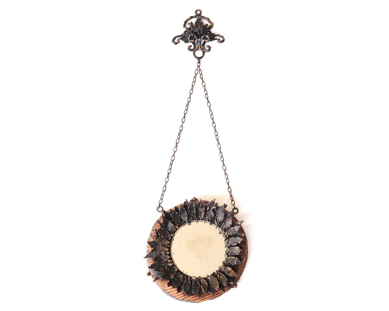 French Circle Sunburst Black Metal Mirror, 1960s / Wall Sun, Mid Century, Line Vautrin Style