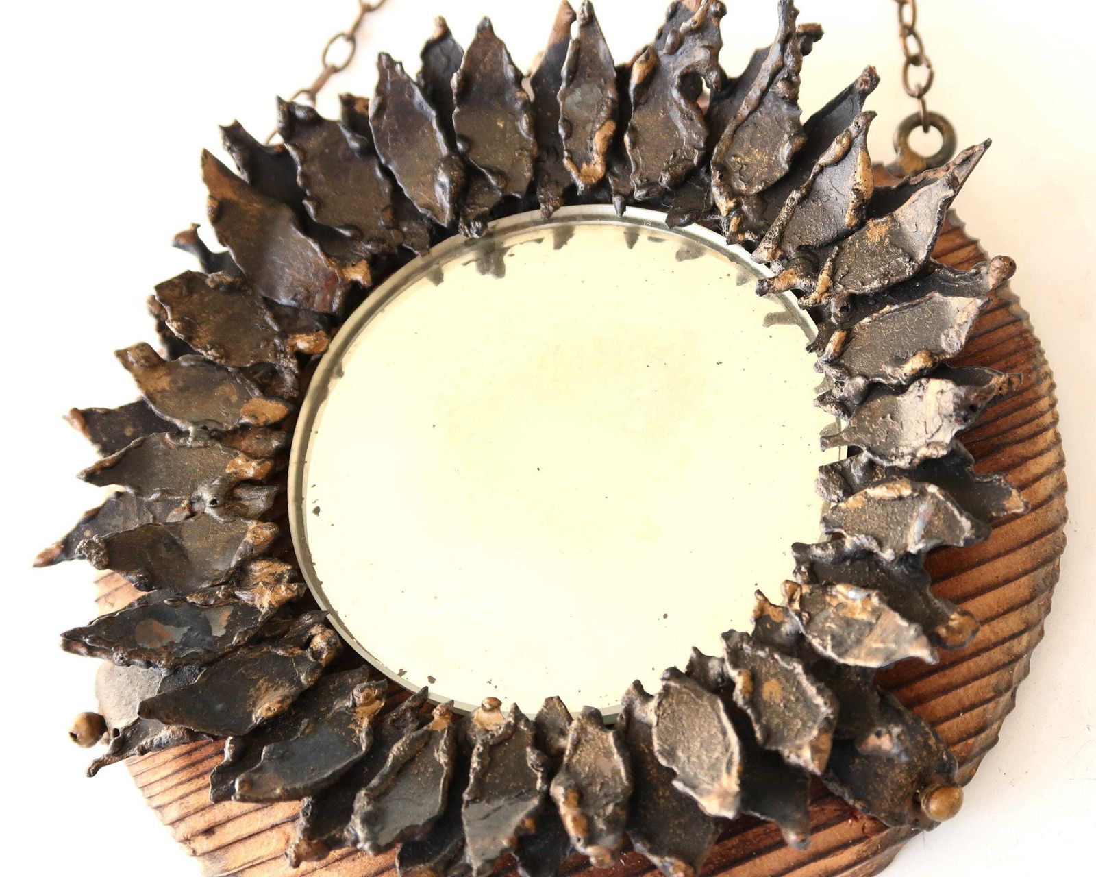 French Circle Sunburst Black Metal Mirror, 1960s / Wall Sun, Mid Century, Line Vautrin Style photo 389.0