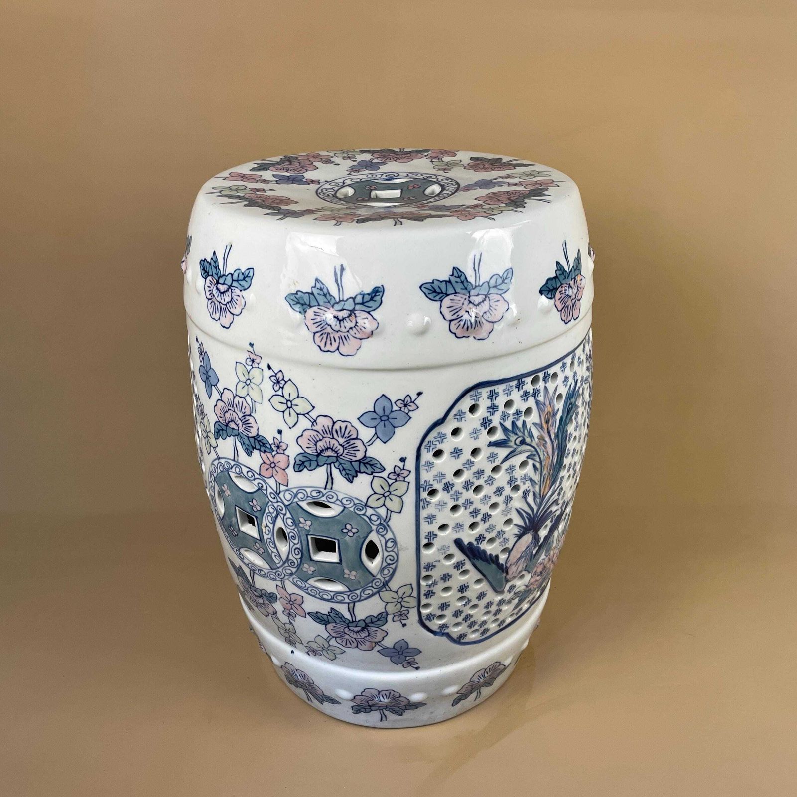 photo furniture Oriental Table Chinese Floral Ceramic Antique Hand Painted Seat Plant Stand Stool Large Decorative Asian Pink Blue White Floral