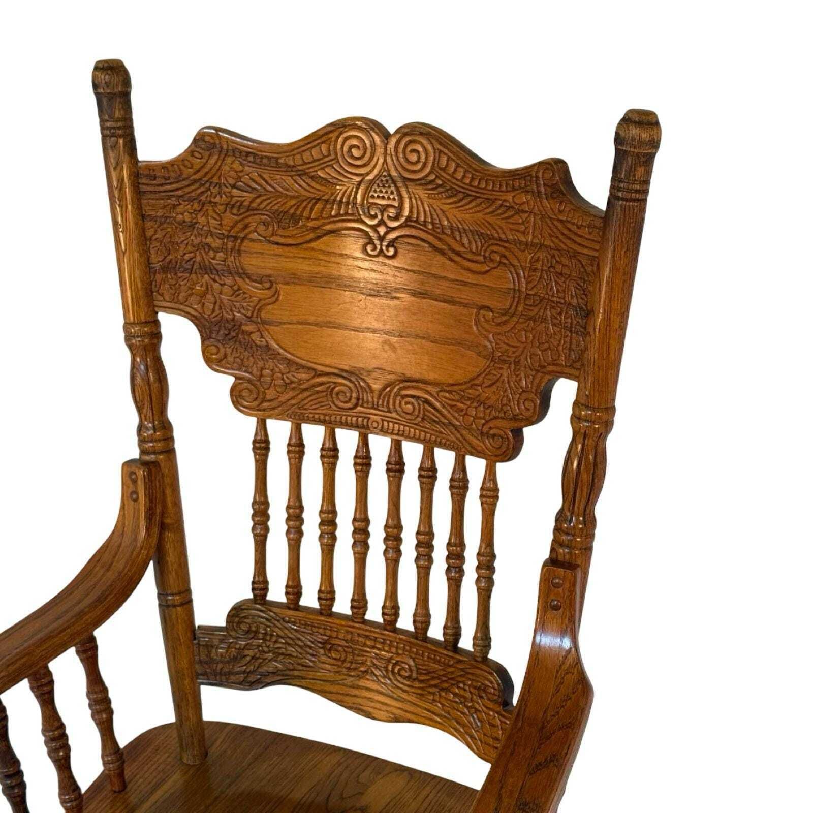 Vintage   Solid Oak   Rotating Desk Chair With Turned Colums And Hand Carved Backrest photo Furniture