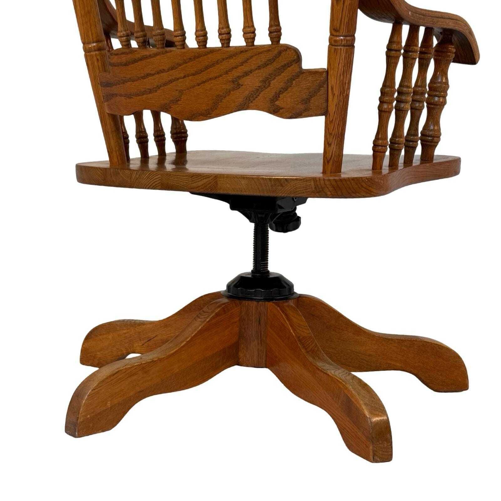 Vintage   Solid Oak   Rotating Desk Chair With Turned Colums And Hand Carved Backrest photo 515.0