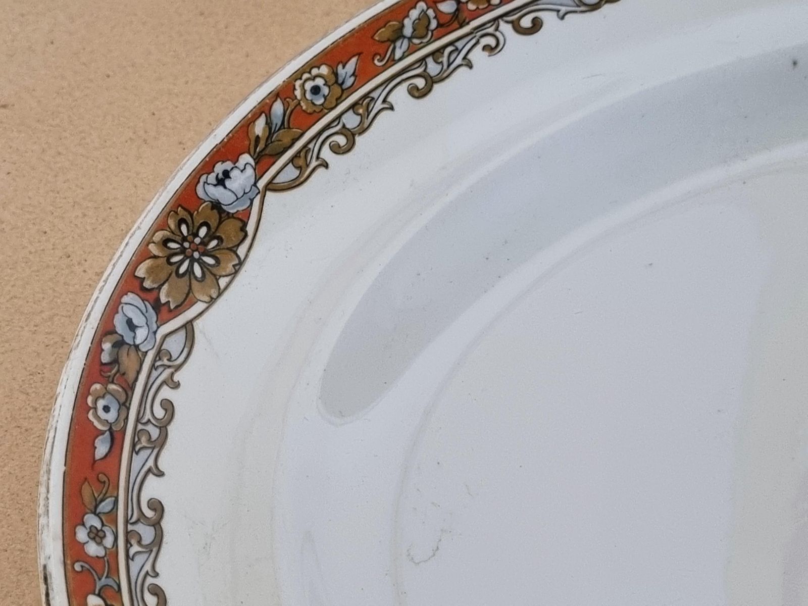 Large Heavy Vintage Losol Ware Platter | Art Deco Border Oval Dish | 1930s Rust Gold Rim | Keeling Co China Serving Tray photo 58.0
